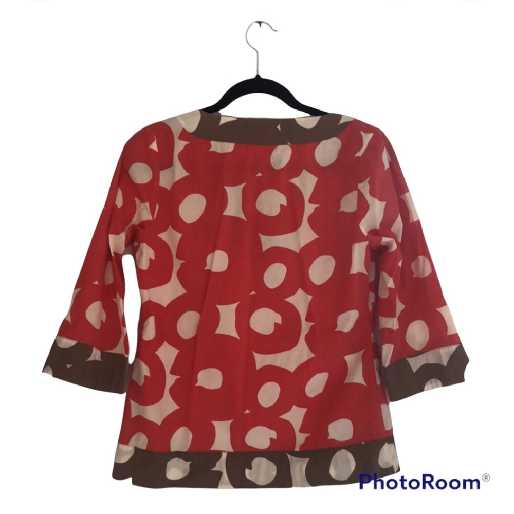 Boden Coral Red & Brown Print Tunic Top - Picture 3 of 13
